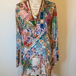 Johnny Was Multicolor Floral Geometric Tunic